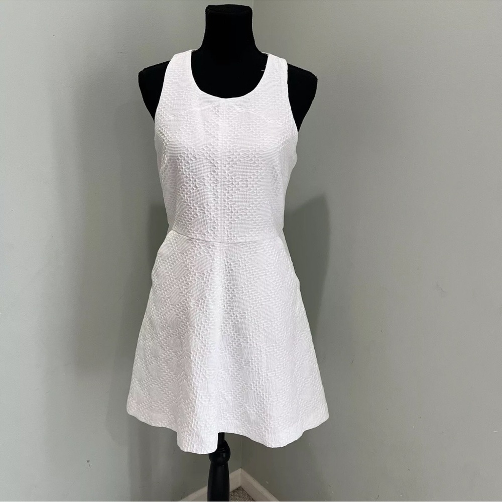 Banana Republic White structured textured fit and flare skater dress
